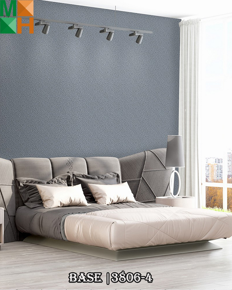  Giấy dán tường Hàn Quốc 3806 tông màu xanh min từ nhạt đến đậm.